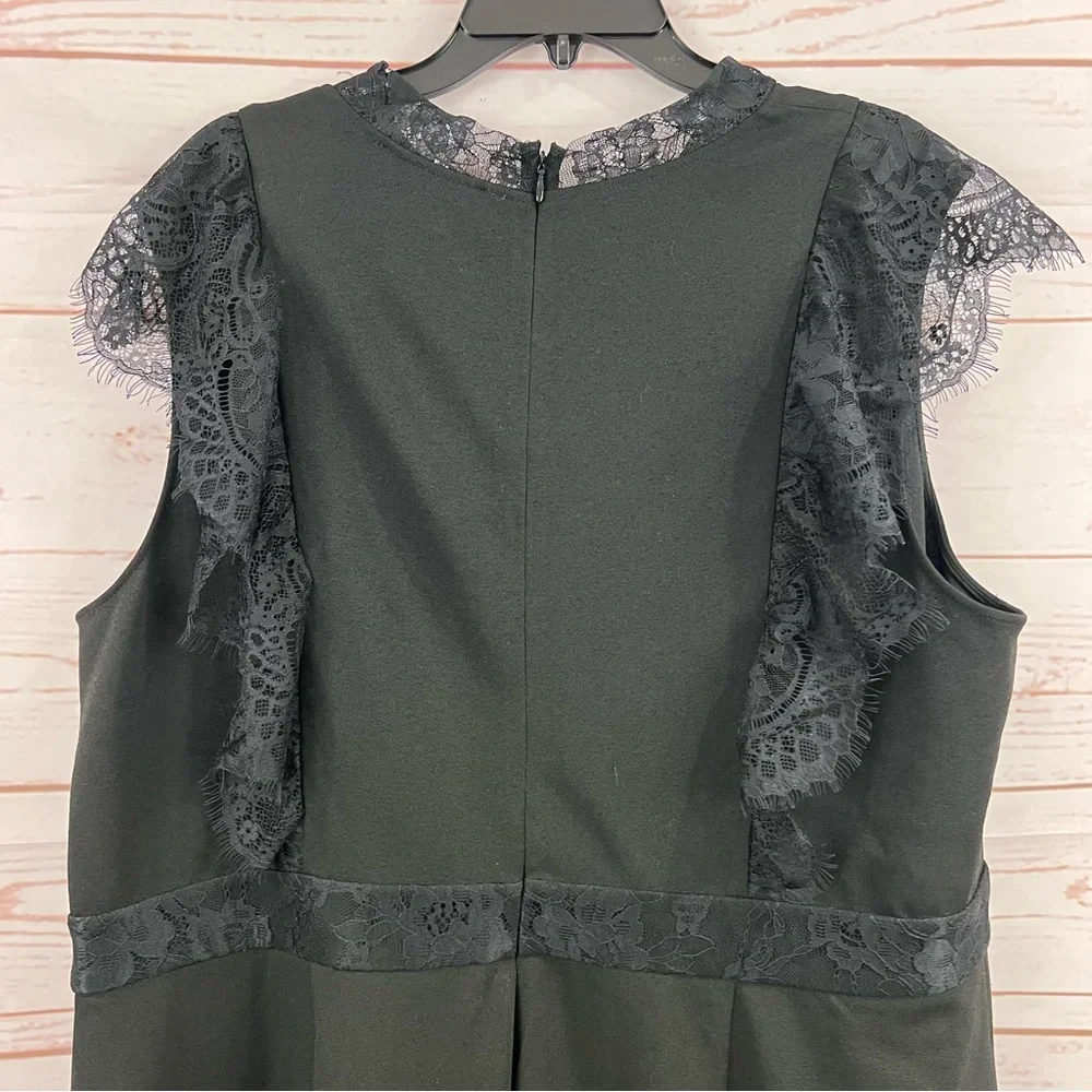 Betsey Johnson Black Lace Bow Tie Flutter Sleeve Wide Leg Sleeveless Jumpsuit